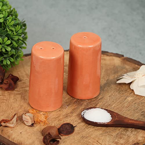 Image of QIMACPLUS Handcrafted Ceramic Salt and Pepper Shaker Set | Perfect Pour Holes for Kitchen, Dining Table, Picnic, Office, Restaurant, and Hotel | Set of 2 (Orange)