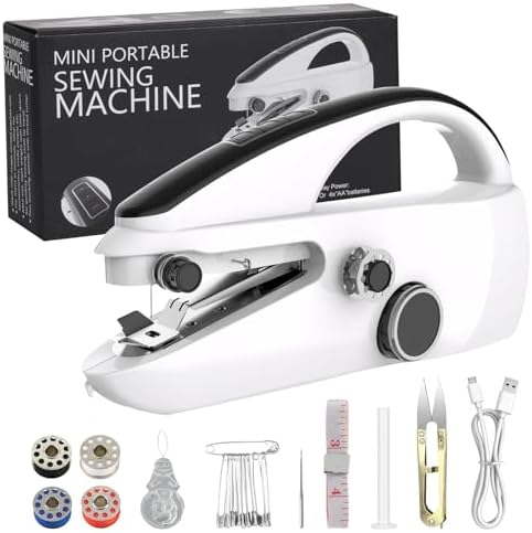 OKYUK Sewing Machine, Handheld Sewing Machine for Beginners, Two Speed Adjustment Electric Mini Sewing Machine, Easy to Use and Fast Stitch Suitable for Clothes,Fabrics, DIY Home Travel (Black)