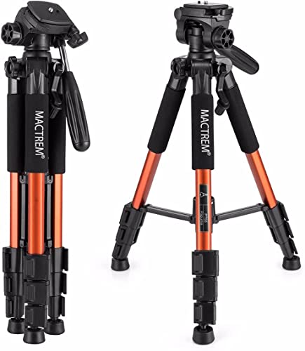 Image of Mactrem PT55 Travel Camera Tripod Lightweight Aluminum for DSLR SLR Canon Nikon Sony Olympus DV with Carry Bag -11 lbs(5kg) Load (Orange)