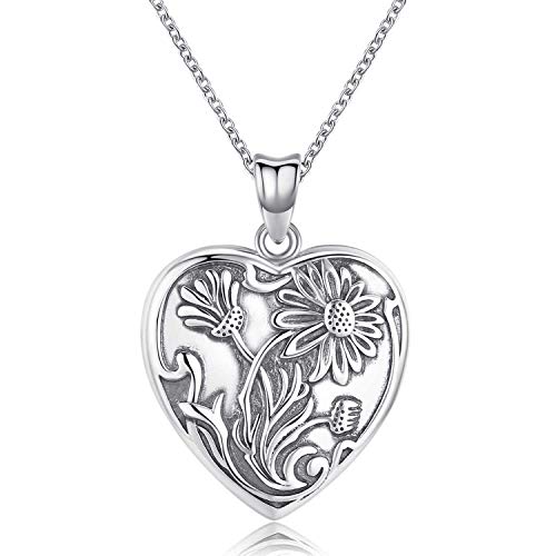 You Are My Sunshine Locket Necklace that Holds Pictures Sunflower 925 Sterling Silver Photo Heart Lockets Necklace Valentine's Day Gifts for Women