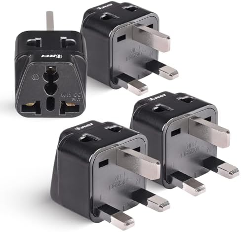 OREI India to UK Plug Adapter – 2 in 1 Type G Travel Adapter (4 Pack) Compatible with UK, UAE, Dubai, & Hong Kong - Ideal for Laptops, Mobiles, & Chargers CE & RoHS Certified