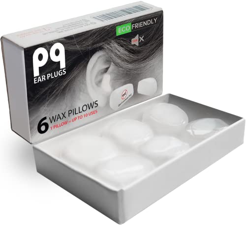 PQ Wax Ear Plugs for Sleep - 6 Silicone Wax Earplugs for Sleeping and Swimming - Gel Ear Plugs for Noise Cancelling & Ear Protection - Sleeping Earplugs with Sound Blocking Level of 32 Db (6-Pillows)