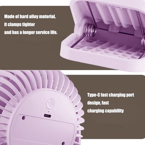 Ventilateur portable à clipser USB puissant et silencieux à 4 vitesses pour bureau et lit