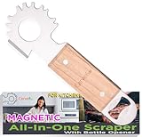 Carvefun Magnetic BBQ Grill Scraper Tool Beer Bottle Opener Works with Most Grills Griddle Or Oven Grates Bristle Free Grill Grate Cleaner Barbeque BBQ Grill Accessories Stainless Steel for Fridge