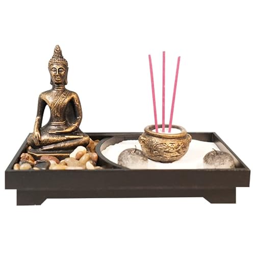 Escultura tailandesa de Buda meditando, escultura de vela de té rezando jardín, estatua de Buda con portavelas, decoración para balcón, jardín, terraza, porche, art. (59) Cover