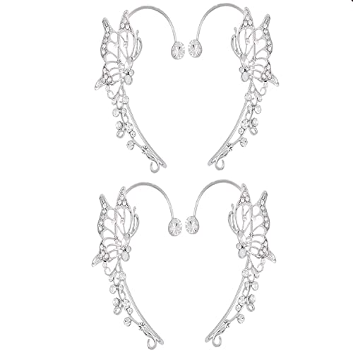Pendientes de elfo de mariposa de diamantes sin perforación, aretes de mariposa envolventes alrededor de la oreja de hada, aretes punk gótico con clip de oreja de elfo no perforados, Cobre + circonita Cover