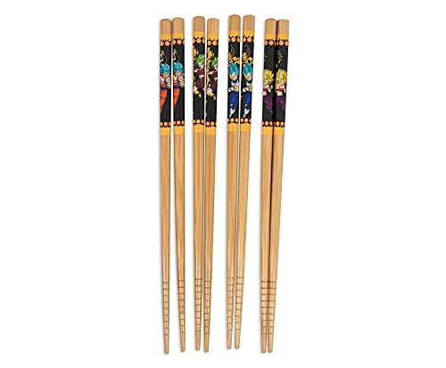 Dragon Ball Super Wooden Bamboo Chopsticks, Set Of 4 | Utensil Set For Ramen Noodles, Japanese Dinnerware For Home Kitchen | Official Anime Manga Collectible With Goku, Vegeta