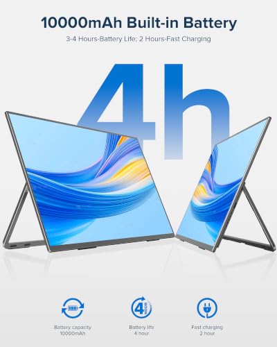 Image of Wireless Portable Monitor with 10000mAh Battery, 18.5 inch 100Hz Gaming Monitor | Support AirPlay, Miracast, 145% sRGB QLED, USB-C & HDMI, Sleeve & VESA, Second Screen for Laptop, Game Consoles(3-4H)
