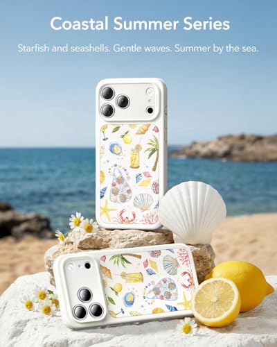 Image of ESR for iPhone 17 Pro Case, Camera Control Cover, Compatible with MagSafe, Shockproof Military-Grade Protection, Magnetic Case for iPhone 17 Pro, Classic Hybrid, Coastal Summer, Cream White
