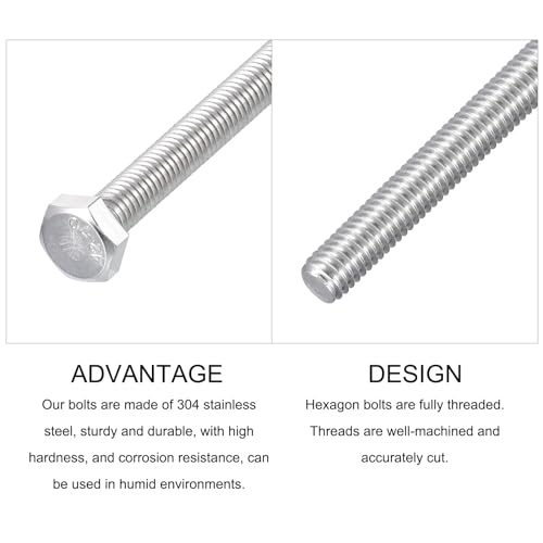 Image of METALLIXITY Hex Bolts (M6-1x140mm) 4Pcs, 304 Stainless Steel Coarse Fully Threaded Hex Head Screw Bolt Machine Screws - for Furniture Repair, Silver
