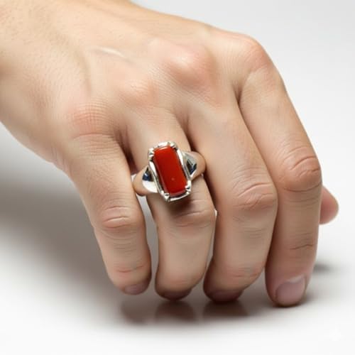 Image of 55Carat Red Coral Ring 4 Carat Stone Sterling Silver Prong Handmade Ring Size 4,5,6,7,8,9,10,11,12,13