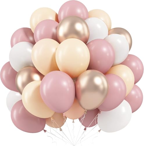 Globos Cumpleaños Rosa Retro, 60 Piezas Globo Rosa Retro Beige con Globos Blanco Champán Dorado para Boda, Baby Shower, Cumpleaños Mujer, Bautizo Niña, Despedida de Soltera, Compromiso