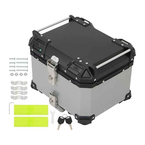 Thomletha 45L Silver Hard Aluminum Alloy Motorcycle Top Case Tail Box with Mounting Plate and Lock