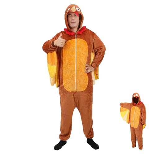 Joyincoser Pijama de pollo para pollo para adultos, pijamas de animales, bonito camisón largo suelto de felpa para mujer, regalo divertido para Halloween, carnaval, cosplay, fiesta, marrón, L