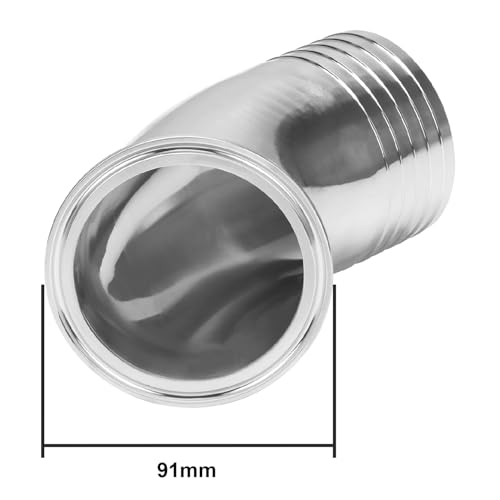 Image of DERNORD Sanitary Hose Barb Pipe Fitting 3 inch Tri Clamp (91MM Ferrule) 45 Degree Elbow Tube OD 3 inch /76MM
