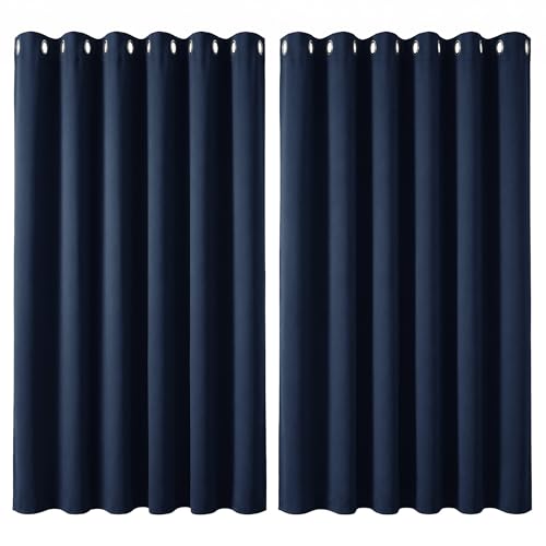 Deconovo Blackout Curtains Eyelet, Energy Saving Super Soft Thermal Insulated Kitchen Curtains for Windows, W90 x L84, Navy Blue, 2 Panels