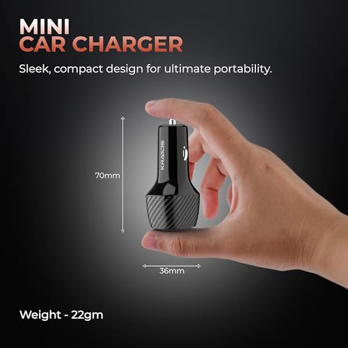 Image of Kratos 51W Fast Car Charger with Dual Output, 51 Watts Total (28W USB + 25W Type C PD), Fast Charging, Adapter for iPhone & Android Smartphones and Tablets (Black)