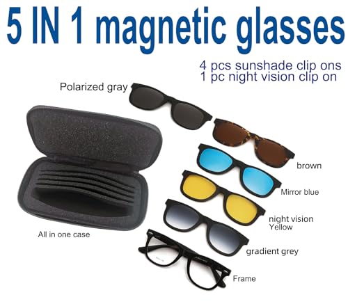 Circleperson Polarized Clip on Sunglasses 5 in 1 Magnetic glasses Men Women Spring hinges4