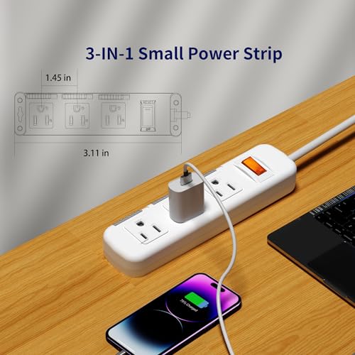 Flat Plug Power Strip Surge Protector 3 Outlets, Extension Cord 6 ft 3 Prong, 300J, 10A/1250W, Overload Protection Switch, Plug Strip for Home Office, Child Safety Slide Outlet Covers by Gerass - Used condition - Image 3