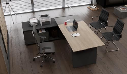 Image of Lakdi The Furniture Co Premium Director L-Shape Table Made in MDF Luxury Modern Office Desk with Made in MDF and Drawers, Shelves, and CPU Storage Space (LDL-584)