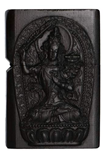 Natürliches Ebenholz Schwarz Holz geschnitzt Feuerzeug Außengehäuse für Zippo Insert Kit (Protektor Gottheit / Manjushri… – Bild 3
