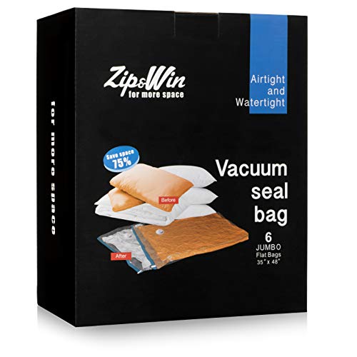 Zip&Win Vacuum Storage Bags - 35'' x 48'' Jumbo Size 6 Pieces Space