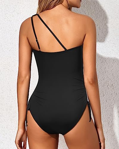 Image of Holipick One Shoulder One Piece Swimsuit for Women Tummy Control Bathing Suits Modest Full Coverage Keyhole Swimwear