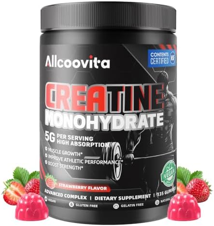 NSF Certified Creatine Monohydrate Gummies for Men &Women.Strawberry 135 ct