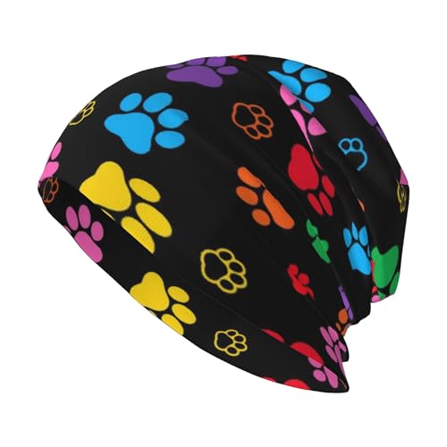 Skullies Beanies Hat for Women Men Dog Paw Print Beanies Skull Cap Slouchy Sleep Chemo Headwear Winter Beanies Hats for Running Gifts for Christmas
