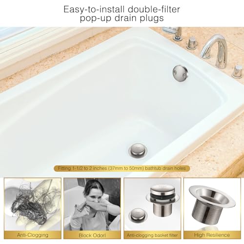 Washever Bathtub Drain Tip-Toe Tub Trim Set with Two-Hole Overflow Faceplate, Bath Drain Trim Set Conversion Kit Assembly, Coarse Thread Replacement Trim Kit (Brushed Nickel) by Washever - Used condition - Image 3