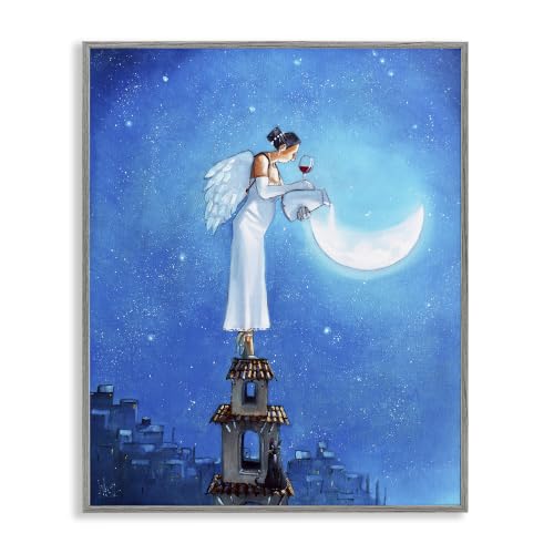 'Angel Pouring Moon Cityscape'| Framed Giclee Art