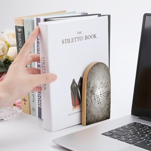 Sujetalibros de madera resistente con diseño moderno de notas musicales 7