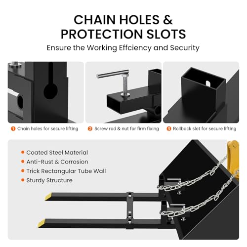 Garvee 60" Clamp On Pallet Forks, 2,000Lbs Heavy Duty Fork Rack With Adjustable Stabilizer Bar for Loader Bucket Skid Steer Tractor