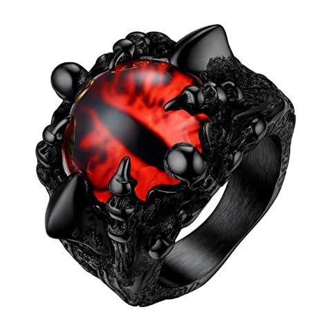 PROSTEEL Anillo Grande Sello Garras de Dragon, Ojo Rojo de Demonio Anillo Gotico Punk Rock Negro Cover