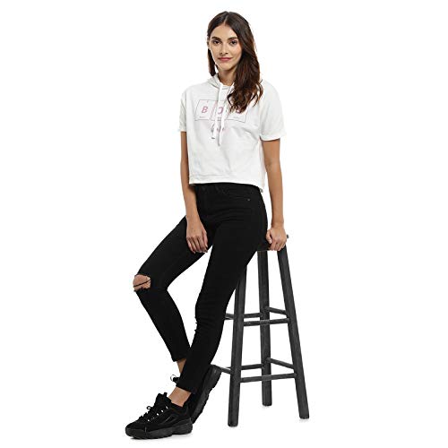 Image of PINACOLADA Women's Hooded Cropped Top for Casual Wear | Crew Neck | Short Sleeve |Poly Cotton Top Crafted with Regular Sleeve & Comfort Fit for Everyday Wear