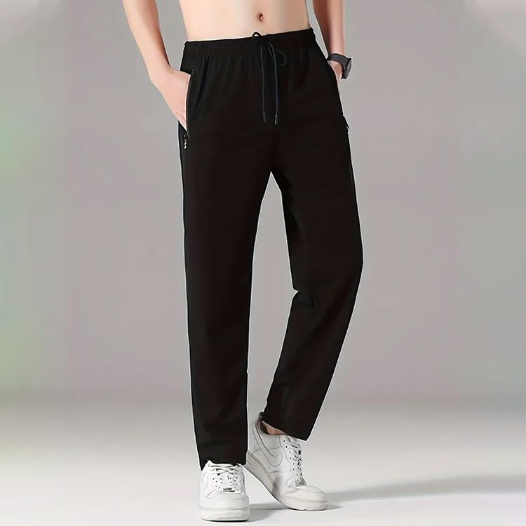 Men's Loose Fit Athletic Pants Lightweight Quick Dry with Zipper Pockets and Elastic Drawstring Waist