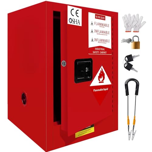 Flammable Storage Cabinet 16 Gallon Red, 18 Gauge Galvanized Steel Chemical Safety Cabinet, 3-Point Locking System & Adjustable Shelf for Warehouses, Industrial Use, Garage & Home