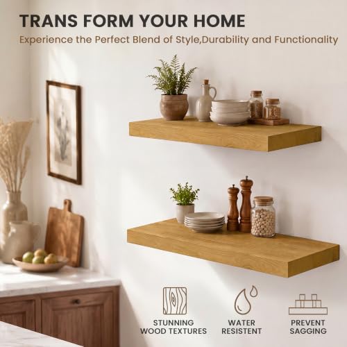 Image of Solid Wood Floating Shelves for Wall 48 inch,Natural Wooden Shelf Set of 1 | Rustic Wood Wall Floating Shelf with Invisible Brackets,Floating Wooden Shelves for Living Room,Bathroom,Bedroom,Kitchen
