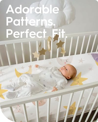 Image of Space Crib Fitted Sheet, Super Stretchy Jersey Star Crib Sheets, Buttery Soft Boy Crib Mattress Sheets, Ultra Breathable Baby Bed Sheets 28x52x9 Extra Deep Pocket, 2 Pack