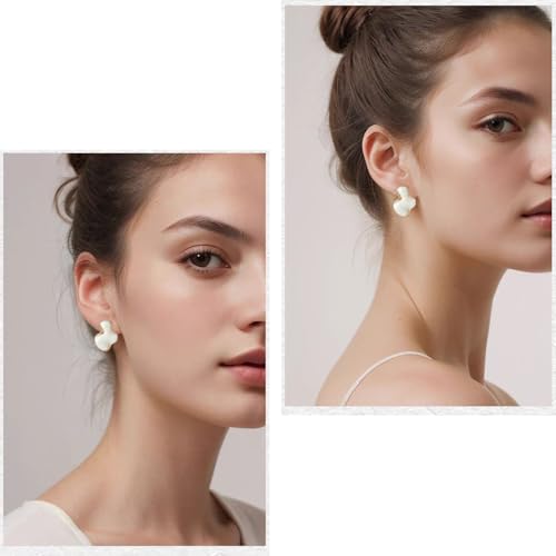 Irregular Statement Earrings for Women Unique Stainless Steel Petal White Enamel Large Stud Trendy Jewelry 6
