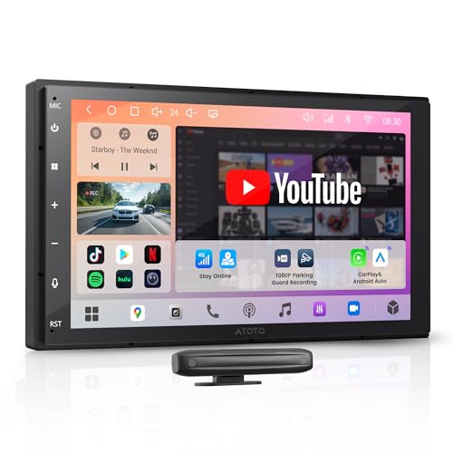 ATOTOZONE S8 Gen4 7'' Double DIN Android Car Stereo with Wireless CarPlay & Android Auto, QLED Touchscreen 8-Core Head Unit, 4G LTE/WiFi, Hi-Fi DSP 32 Band EQ, HDMI, GPS Tracking