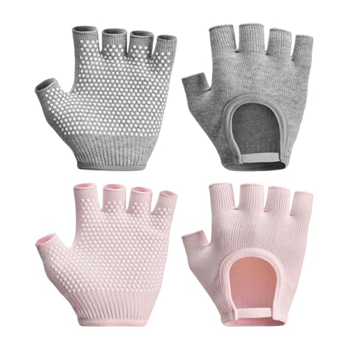 UDNFHL 2 Paia Di Guanti Sportivi Femminili, Guanti Traspiranti Non Slittati, Attrezzature Sportive, Adatti Per Yoga, Fitness, Ciclismo (Grigio, Rosa).