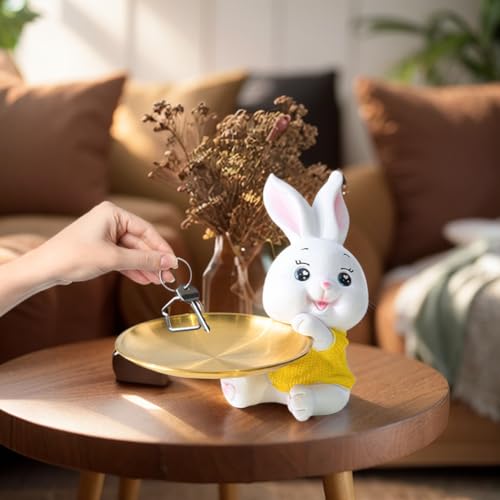 Fiorky Taca na klucze do stolika w przedpokoju, taca do przechowywania uroczego królika/kota Wielofunkcyjne kreatywne figurki Ozdoby Żywiczna figurka królika Taca Salon Weranda na biurko Ozdobne dekor