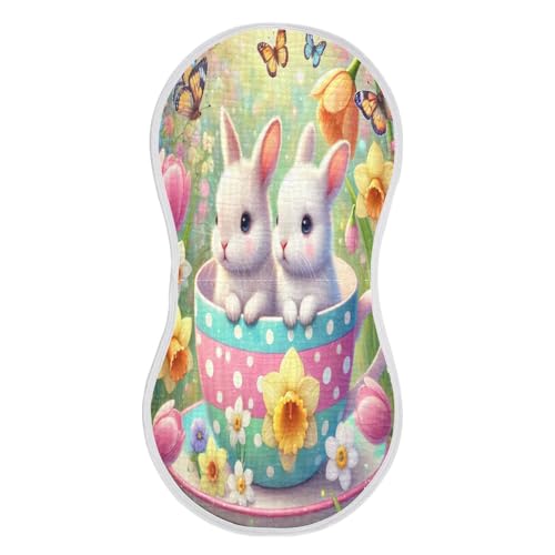 Teacup Bunny Flower Baby Burp Cloths Soft Burp Cloth Rags Cotton Burp Clothes Absorbent Muslin Burp Cloths for Girl Unisex Boy Newborn 1 Pack 22x11 Inches