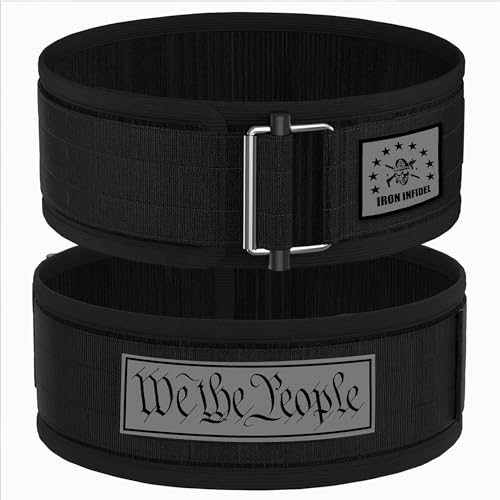 Iron Infidel Recon Weight Lifting Belt - 4\" Wide Self Locking Gym Belt for Men & Women, EVA Foam Core Support Weight Belt for Squatting, Deadlifting, Powerlifting, Workout, Fitness & Crossfit (1776, L)