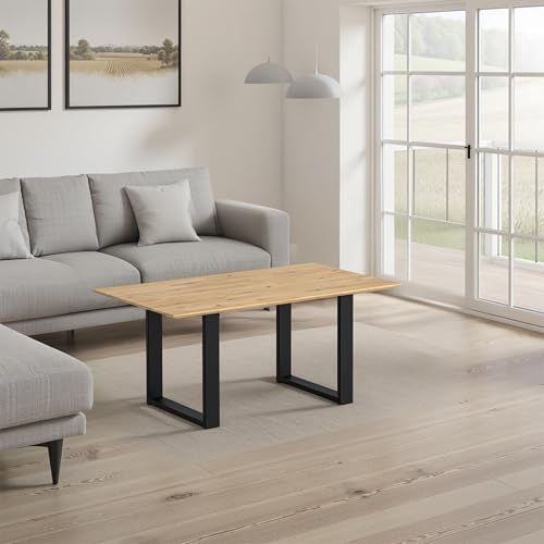 WOODLIVE DESIGN BY NATURE Arto Massivholztisch Couchtisch Beistelltisch in Wildeiche, rustikaler Wohnzimmertisch mit schwarzem Gestell in U-Form, Größe:100 x 60 cm