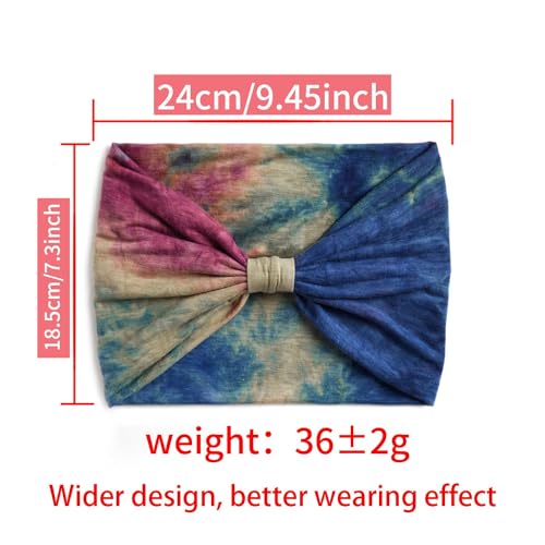 Image of DAZZLIQ Chic Tie-Dye Bandanas for Women Soft Wide Headband Workout Hair Band Sweat-Proof Gym Headband Cloth Hairband for Women Hair Scarf Running Yoga Sports (Mix Boho), Multi-Coloured, Microfiber