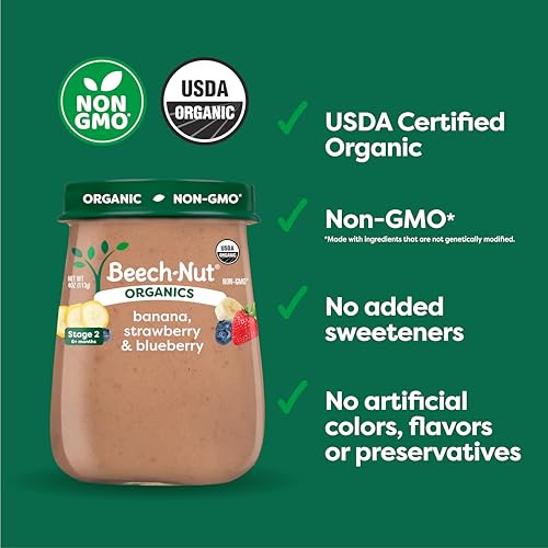 Beech-Nut Organic Baby Food, Banana Strawberry Blueberry, Stage 2, 4oz,10ct - Image 4