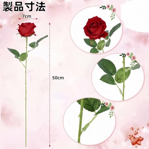 造花 バラ ローズ 薔薇 10本セット母の日の花束バレンタインデー ブーケ様々な場面での使用に適していますお礼、結婚式 誕生日 引越し祝い、結婚祝い、新築祝い、開業祝い、入学祝い、卒業祝い、入社祝い、退職祝い花径7cm×長さ50cm (薄いピンク) [2]