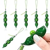 Gejoy 6 Pieces Fidget Bean Toy Funny Facial Expressions Soybean Key Ring for Reducing Stress and Anxiety